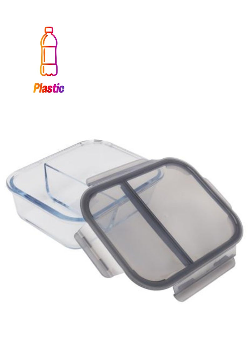 Royalford 2-Compartment Rectangular Food Container Clear/Green 1.5Liters  - Image 1