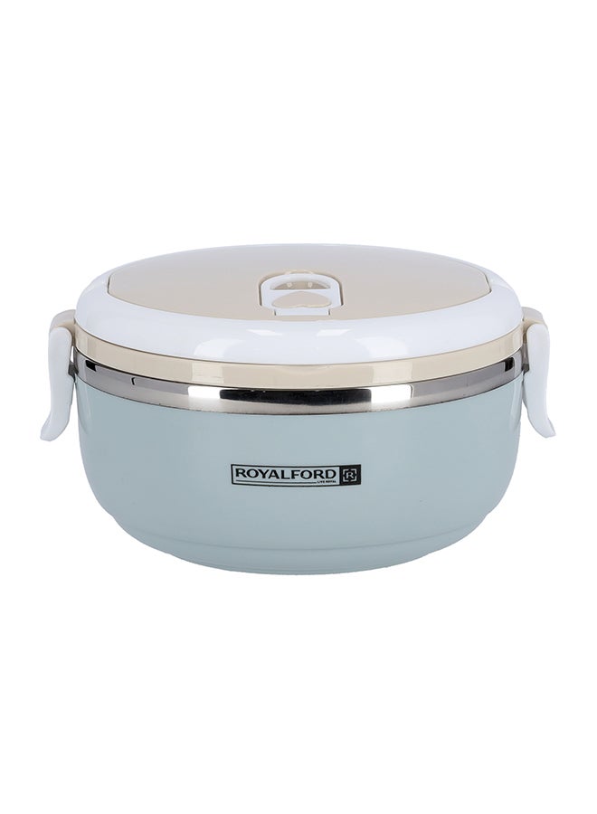 Royalford - Round Lunch Box Single Layer With Ss Inner 700Ml Portable Handle Vacuum  Easy Lock System Beige/White/Blue 700ml - Image 1