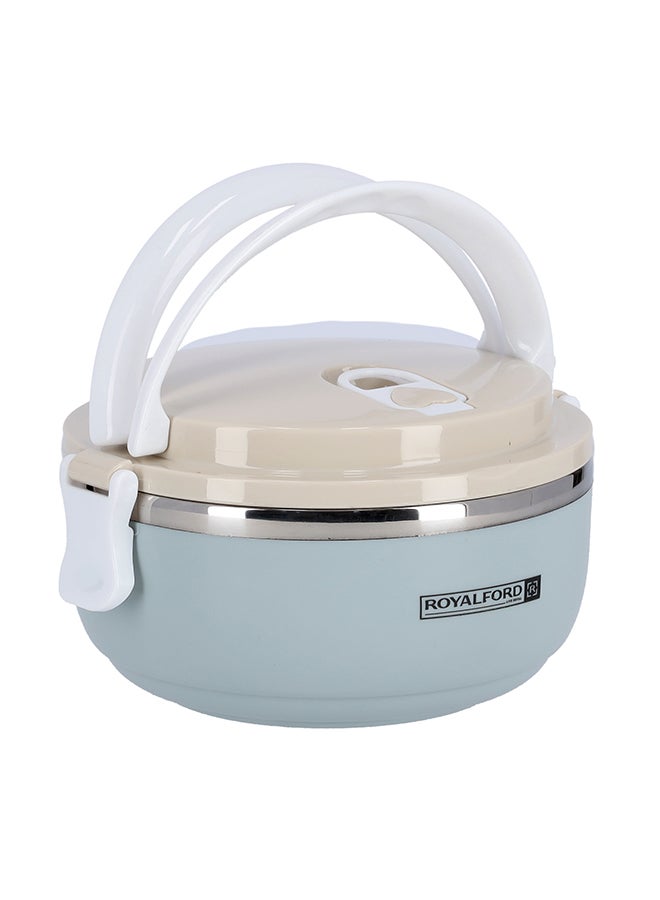 Royalford - Round Lunch Box Single Layer With Ss Inner 700Ml Portable Handle Vacuum  Easy Lock System Beige/White/Blue 700ml - Image 1