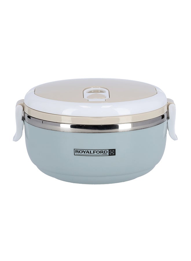 Royalford - Round Lunch Box Single Layer With Ss Inner 700Ml Portable Handle Vacuum  Easy Lock System Beige/White/Blue 700ml - Image 1