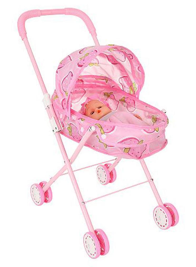 عربة أطفال للدمى بإطار معدني، مظلة شمسية متينة وخفيفة الوزن وقابلة للتعديل 26 x 34 x 55سم - Image 1