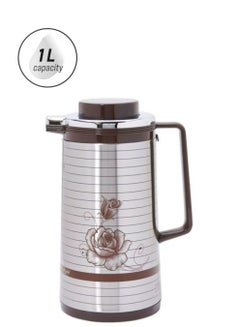 KRYPTON Printed Steel Flask With Handle 1L Silver/Brown  - Image 1