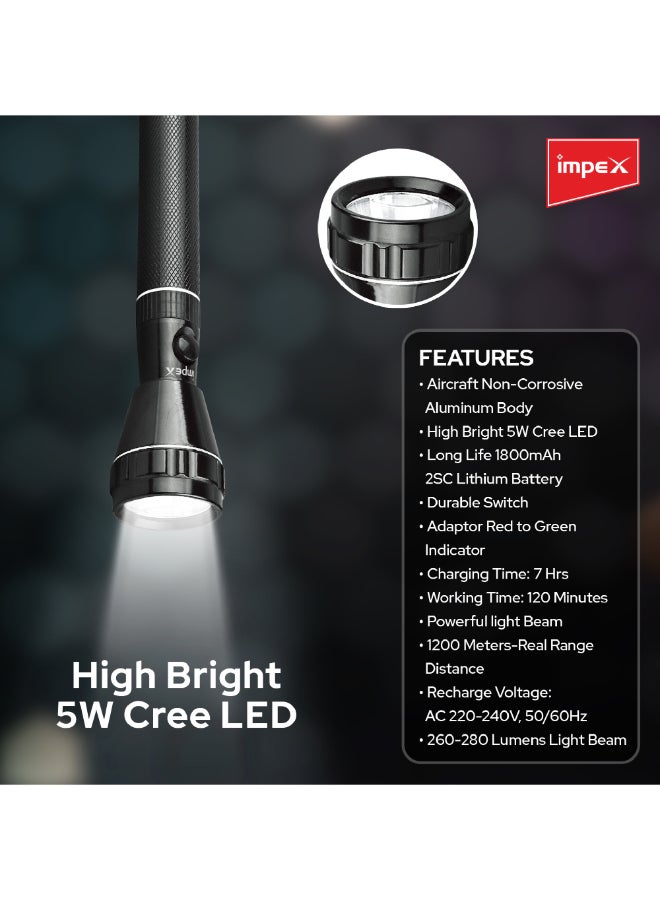 2-Piece Rechargeable LED Flashlight Set Black
