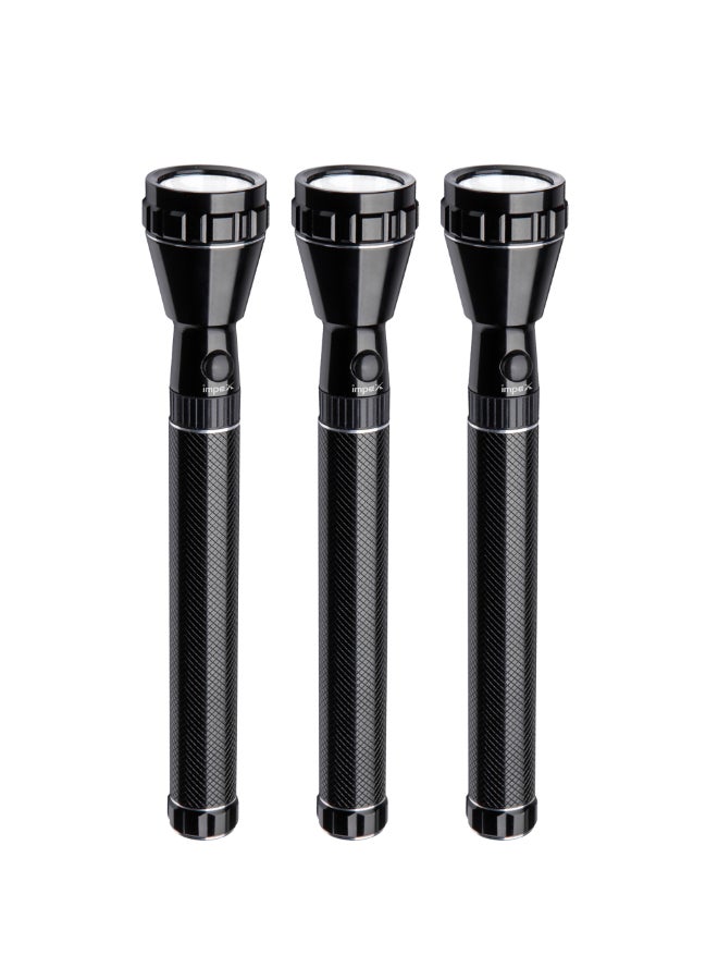 Impex 3-Piece Rechargeable Flashlight Set, Imported High Bright 5W Cree LED Torch, Aircraft Non-Corrosive Aluminum Body,2SC 2000mAh Battery,2 Years Warranty-CB 2225 Black 1210g  - Image 1