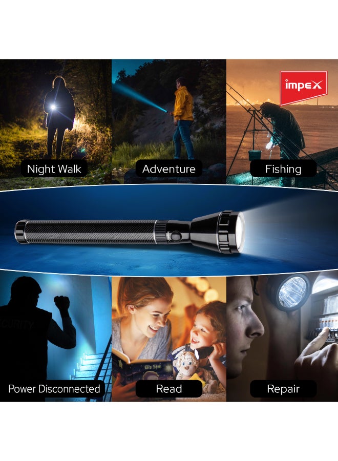 Impex 3-Piece Rechargeable Flashlight Set, Imported High Bright 5W Cree LED Torch, Aircraft Non-Corrosive Aluminum Body,2SC 2000mAh Battery,2 Years Warranty-CB 2225 Black 1210g  - Image 5