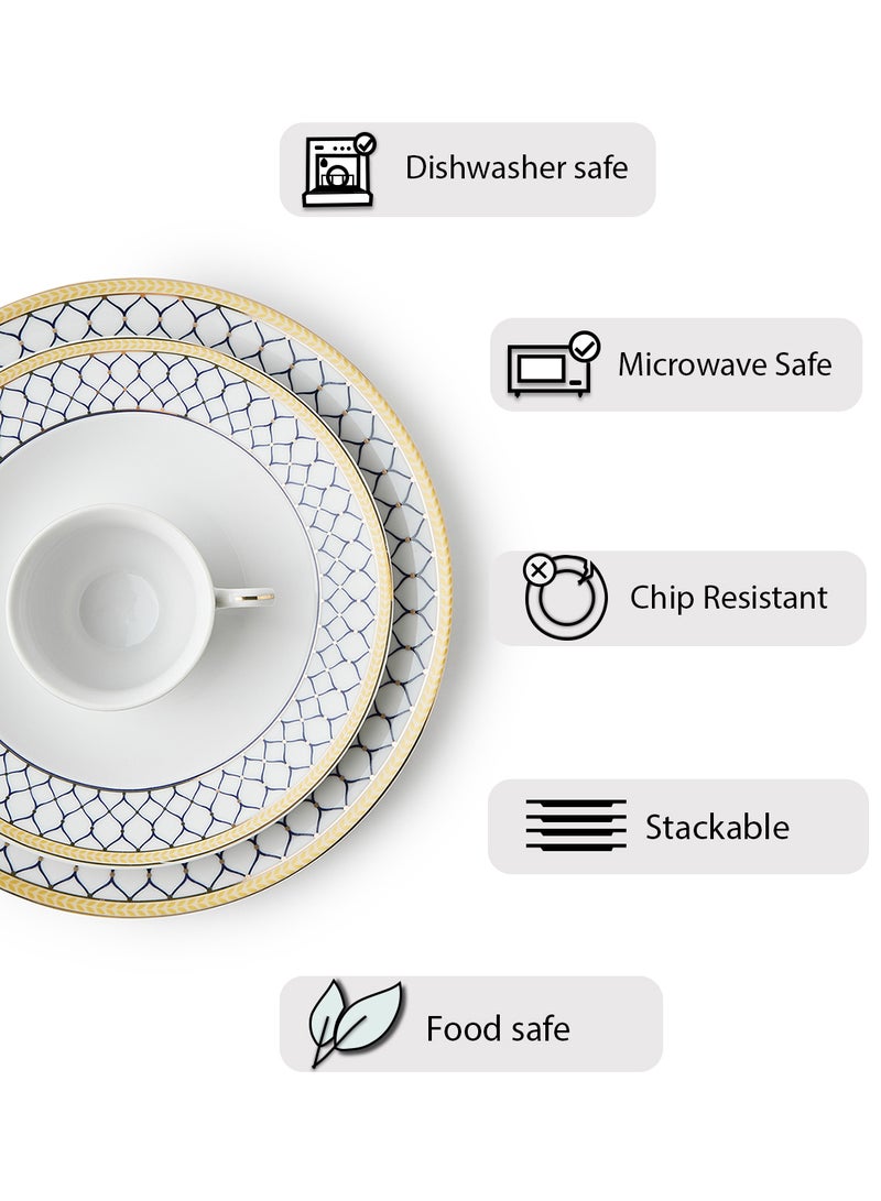 ايست من نون طقم أدوات مائدة من البورسلين مكون من 56 قطعة - يكفي لعدد 6 أفراد - أطباق وصحون وسلطانيات وأكواب - لون أبيض/ ذهبي ويب أبيض/ ذهبي ويب - Image 2