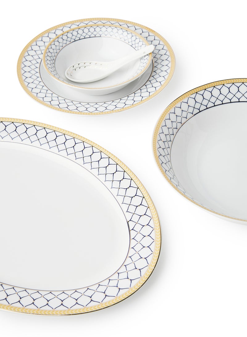 ايست من نون طقم أدوات مائدة من البورسلين مكون من 56 قطعة - يكفي لعدد 6 أفراد - أطباق وصحون وسلطانيات وأكواب - لون أبيض/ ذهبي ويب أبيض/ ذهبي ويب - Image 4