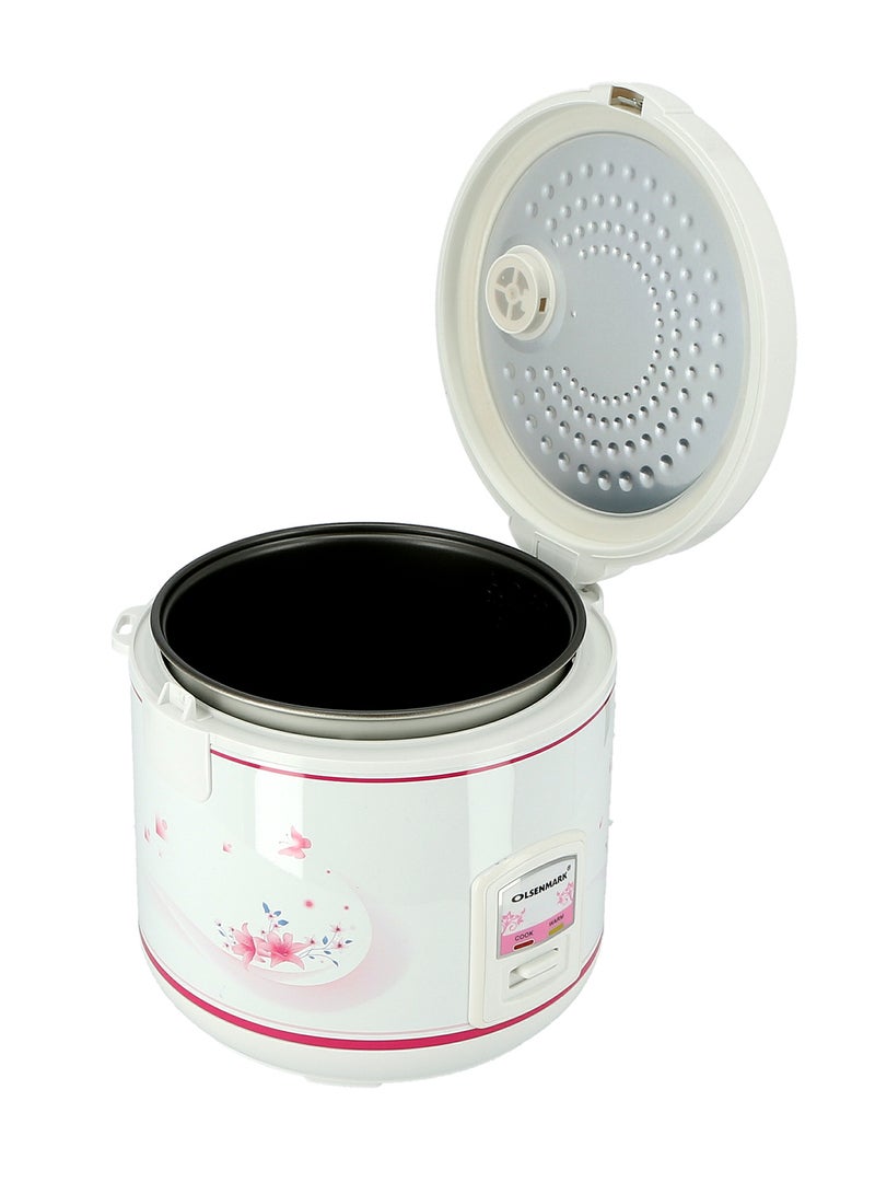 Olsenmark - Rice Cooker , Cook, Steam and Keep Warm Function, Non-Stick Inner Pot - Measuring Cup, Plastic Rice Cooker Spoon, Durable and Tougher Outer Body 2.2 L 900 W OMRC2136 Pink/White - Image 1
