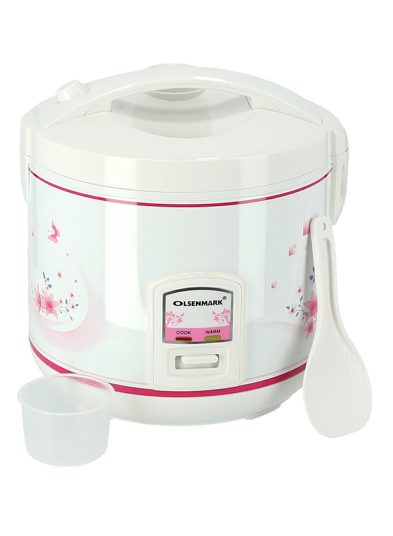Olsenmark - Rice Cooker , Cook, Steam and Keep Warm Function, Non-Stick Inner Pot - Measuring Cup, Plastic Rice Cooker Spoon, Durable and Tougher Outer Body 2.2 L 900 W OMRC2136 Pink/White - Image 1