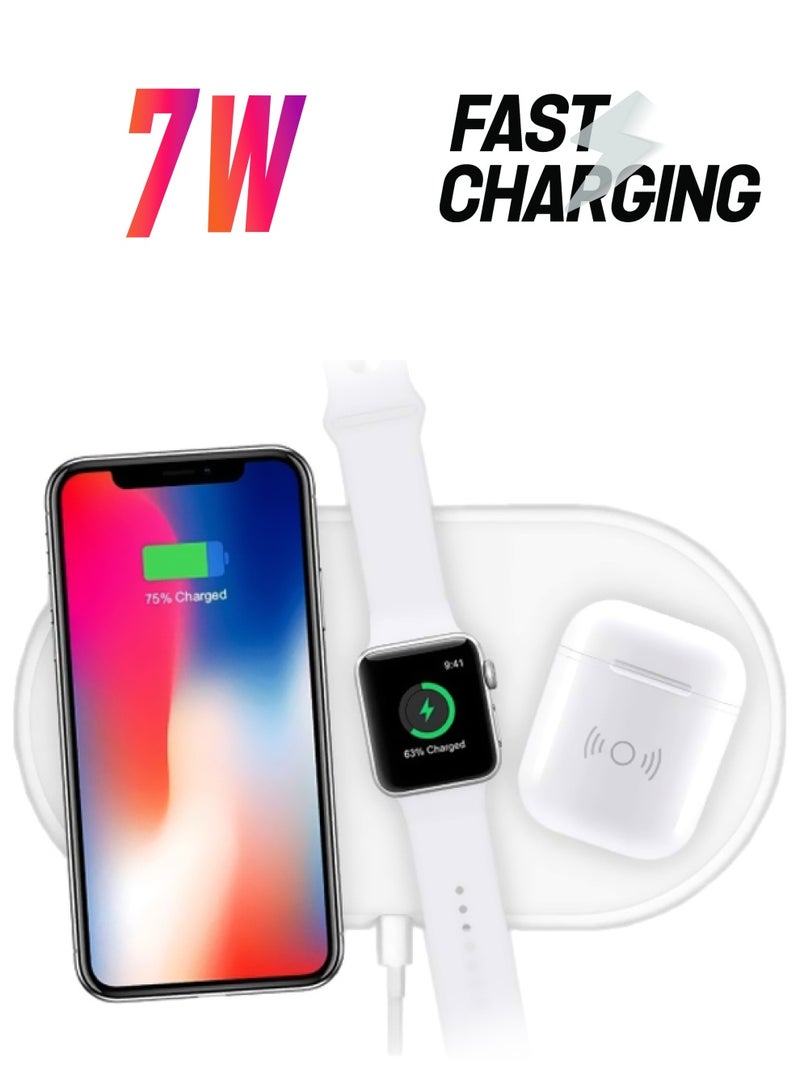 MARGOUN - Charging Pad 3 In 1 Air QI Wireless Power For Apple Watch 42mm (1st gen)/iPhone X/AirPods White - Image 1
