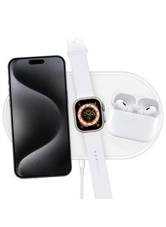 MARGOUN Charging Station 3 In 1 Faster Mag-Safe Qi Wireless Charger Stand Wireless Charging Pad For iPhone 15/14/13/12 Pro Max/Pro/Plus For iWatch Ultra 2 Ultra 8/7/SE/6/5/4/3/2/1 AirPods Pro/2/3 White  - Image 1