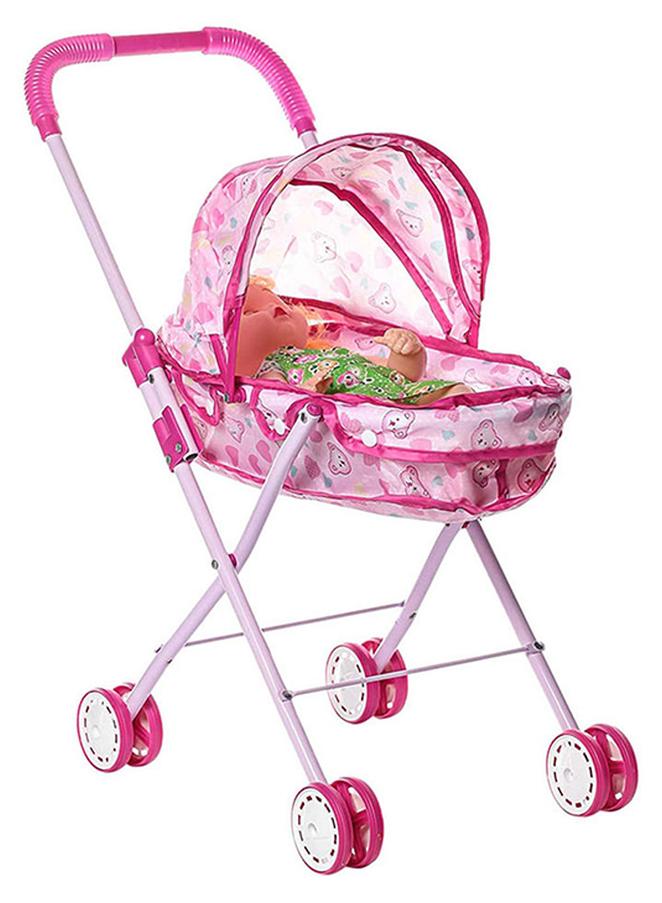 عربة مع دمية طفل للأطفال من مادة بلاستيكية قابلة للطي ومحمولة - Image 1