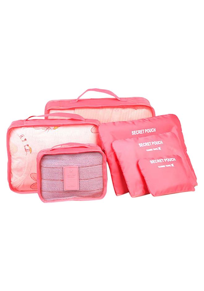 ترافل طقم حقائب لتخزين الملابس مناسبة للسفر والاستخدام خارج المنزل مكون من 6 قطع وردي - Image 1