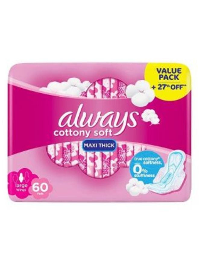 Always Cottony Soft Maxi Thick Large Sanitary Pads With Wings 60 Pads - Image 1