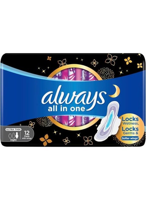 All In One Ultra Thin, Night Sanitary Pads, 12 Count