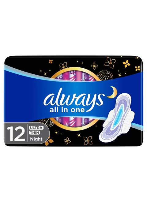 Ultra Thin All In One Night XL Pads With Wings 12 Pieces white 12 Pieces