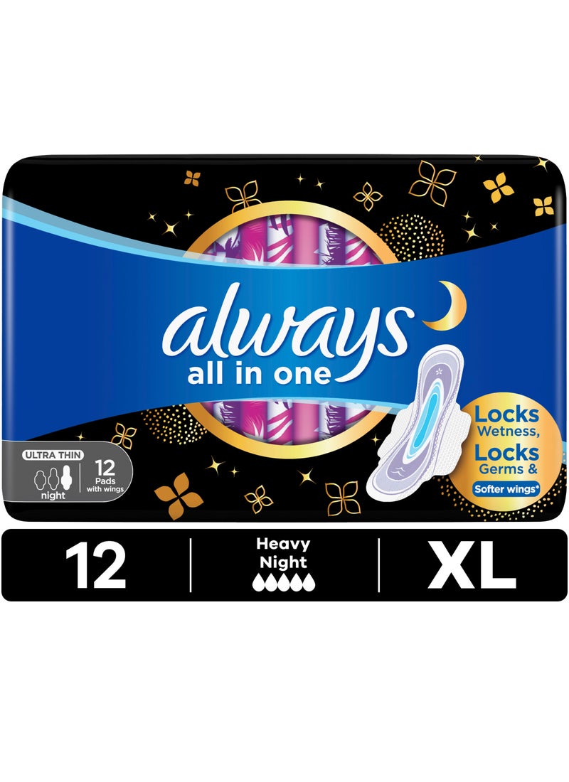 Always Ultra Thin All In One Night XL Pads With Wings 12 Pieces white 12 Pieces - Image 1