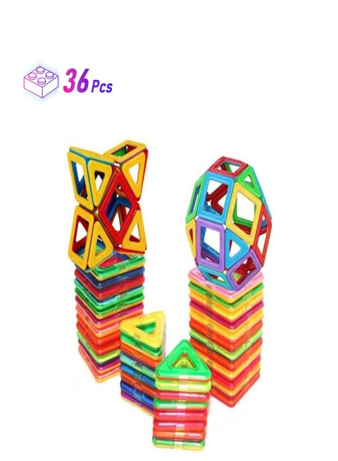 2.72469E+12 36-Piece Educational Magnetic Colorful Tiles Set Durable Sturdy With Instruction Booklet 36 Upto 12 Months
