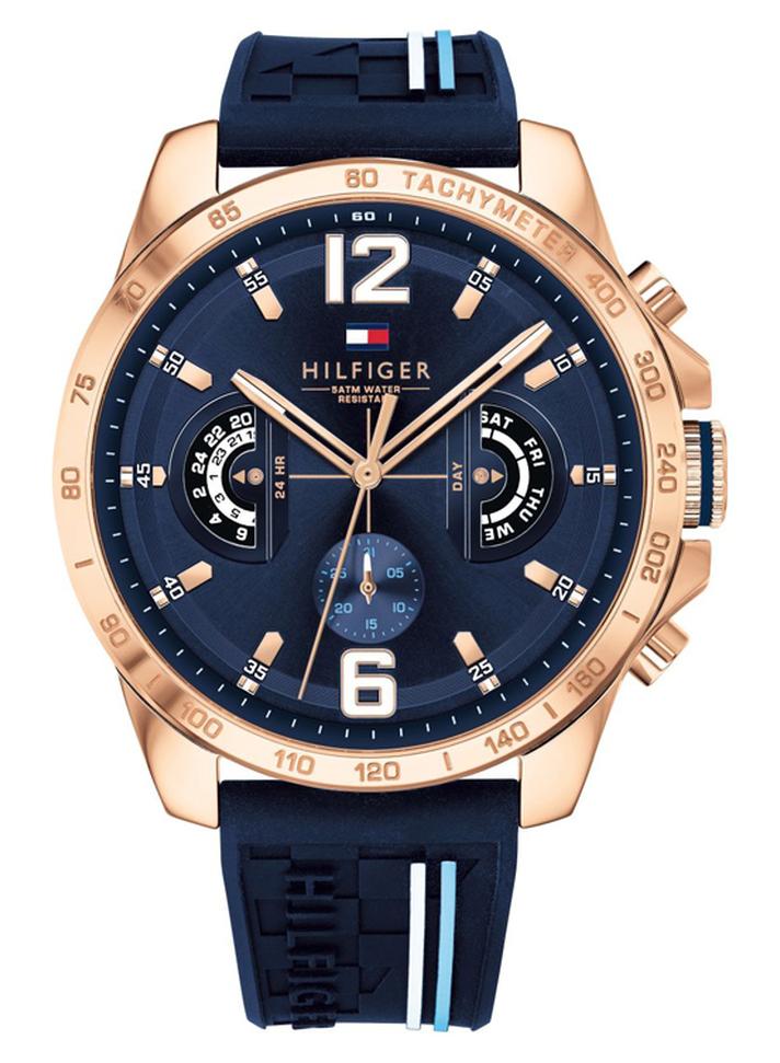 TOMMY HILFIGER Men's Round Shape Silicone Strap Analog Wrist Watch 42 mm - Blue - 1791474 - Image 1