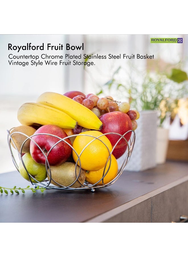Royalford - Fruit Basket Chrome Platted Iron 27.5X12Cm Silver Silver 9cm - Image 1