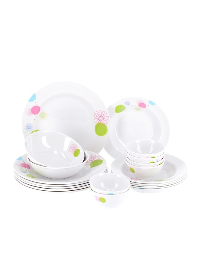 Royalford 20 Pieces Melamine Dinner Set Multicolor Assorted Design White 10inch - Image 4