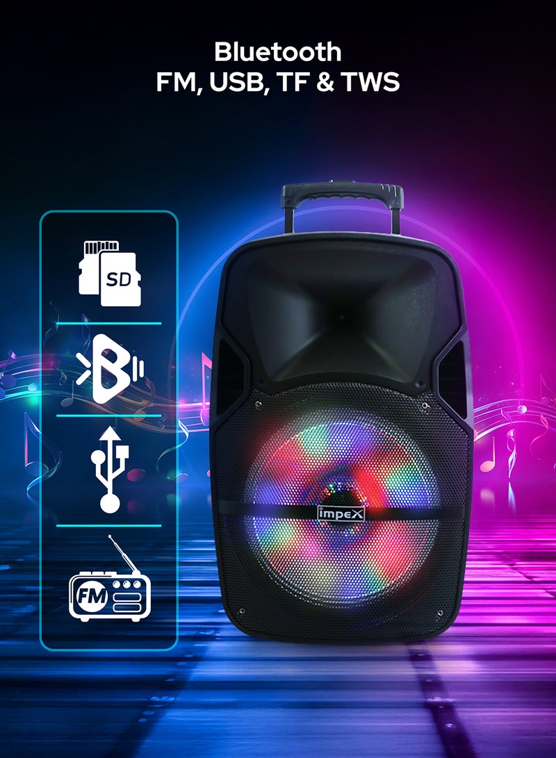 Portable Wireless Speaker and Sound System with Trolley with Mic & Remote Control Black