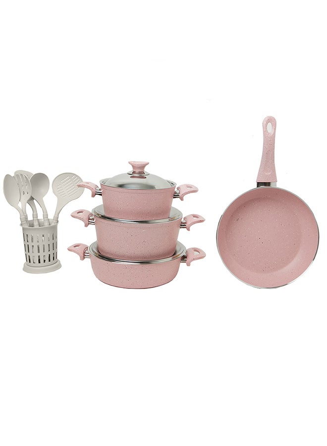 REGAL IN HOUSE - 13 Pieces Turkish Granite Cookware Set With Steel Lid Pink 24x24x10.5cm - Image 1