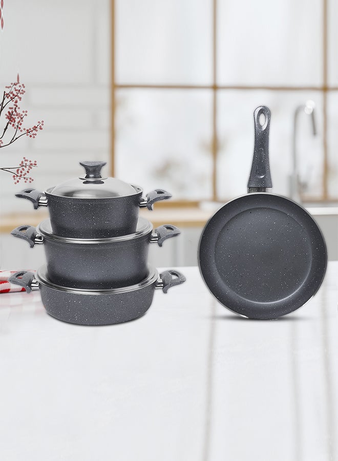 7 Pieces Turkish Granite Cookware Set With Steel Lid Grey 24x24x10.5cm 