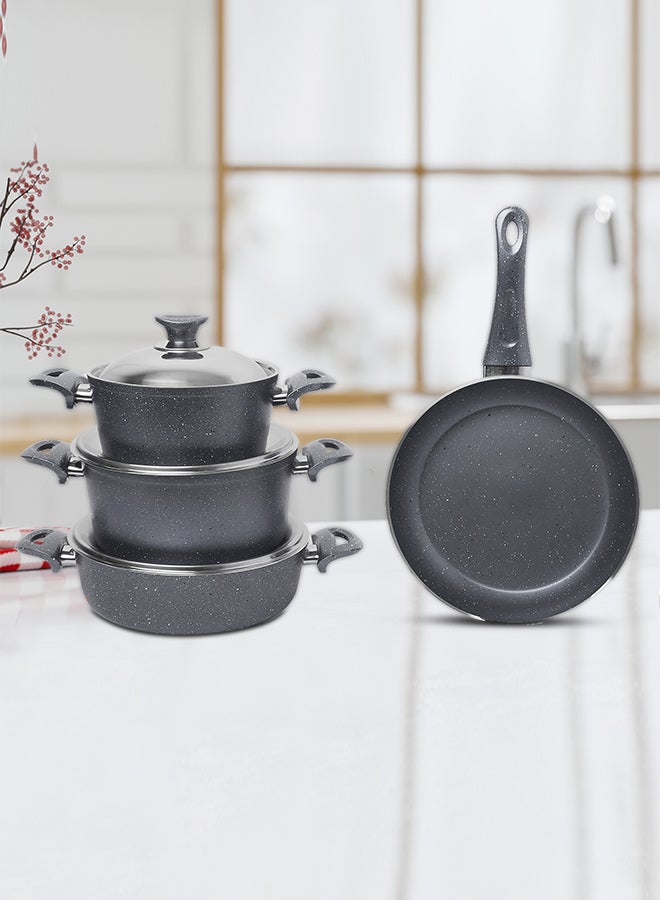 REGAL IN HOUSE - 7 Pieces Turkish Granite Cookware Set With Steel Lid Grey 24x24x10.5cm - Image 1