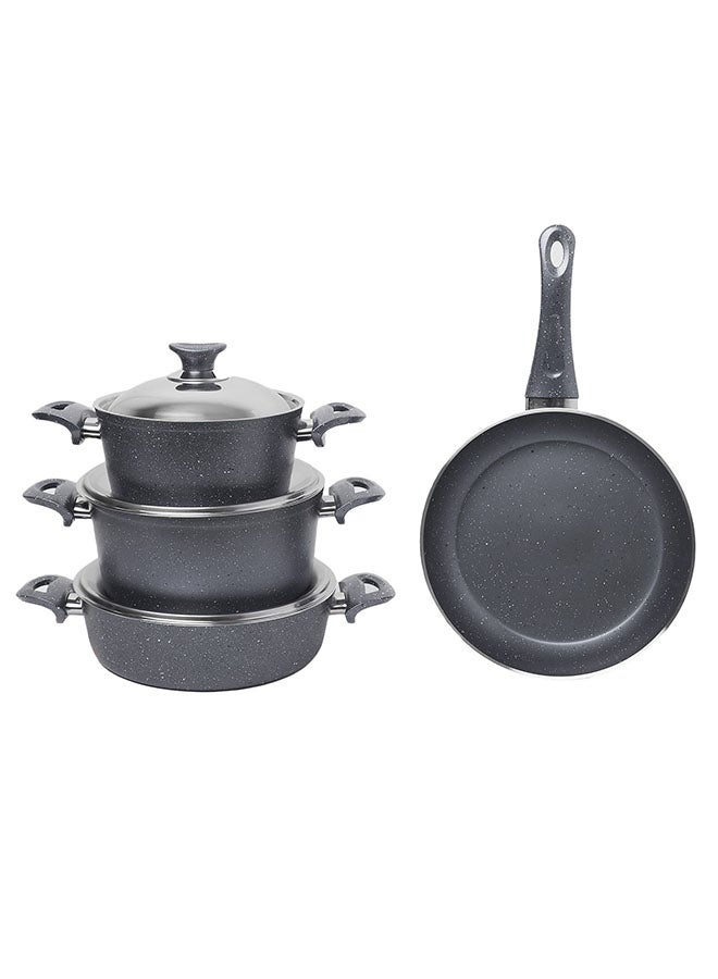 REGAL IN HOUSE - 7 Pieces Turkish Granite Cookware Set With Steel Lid Grey 24x24x10.5cm - Image 1