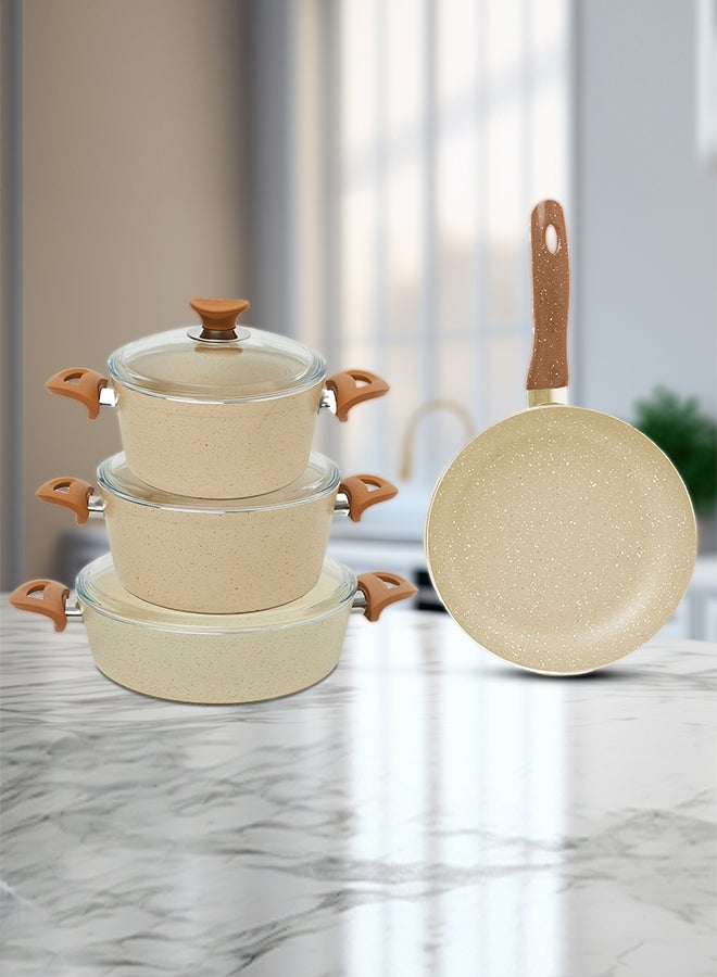 ريغال إن هاوس طقم قدور جرانيت صناعة تركية 7 قطع بغطاء زجاج شفاف بيج 24x24x10.5سم  - Image 1