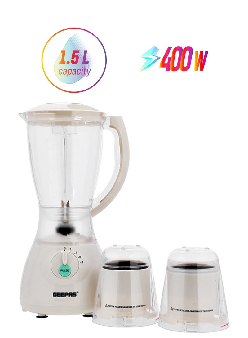 جيباس - خلاط 3 في 1 متعدد الاستخدامات 1.5 L 400 W GSB5006 أبيض/ شفاف - Image 1