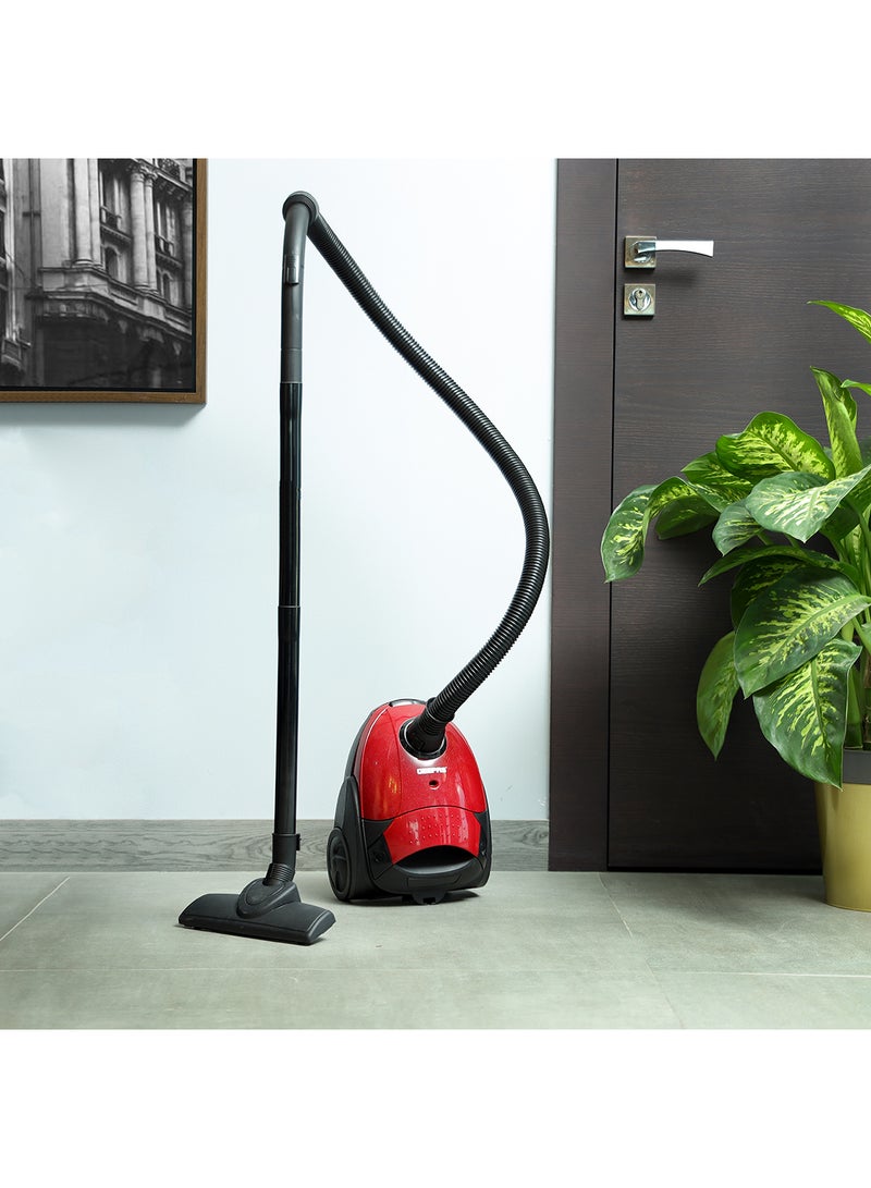 GEEPAS - Vacuum Cleaner With 1.5 L Dust Bag Capacity and Dust Full Indicator| Powerful Suction and Low Noise| Includes Flexible Hose, Plastic Insert Tube and Plastic Floor Brush| Pedal Switch and Auto Rewinding 1.5 L 2200 W GVC2594 Red - Image 1