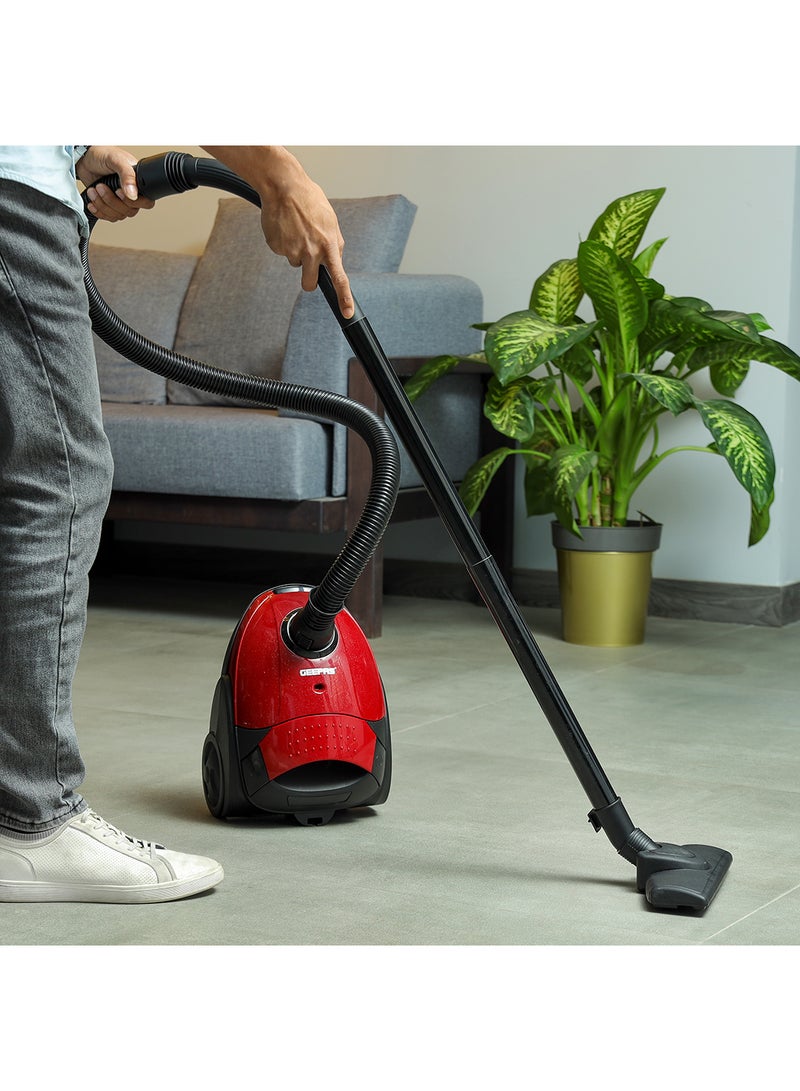 GEEPAS - Vacuum Cleaner With 1.5 L Dust Bag Capacity and Dust Full Indicator| Powerful Suction and Low Noise| Includes Flexible Hose, Plastic Insert Tube and Plastic Floor Brush| Pedal Switch and Auto Rewinding 1.5 L 2200 W GVC2594 Red - Image 1