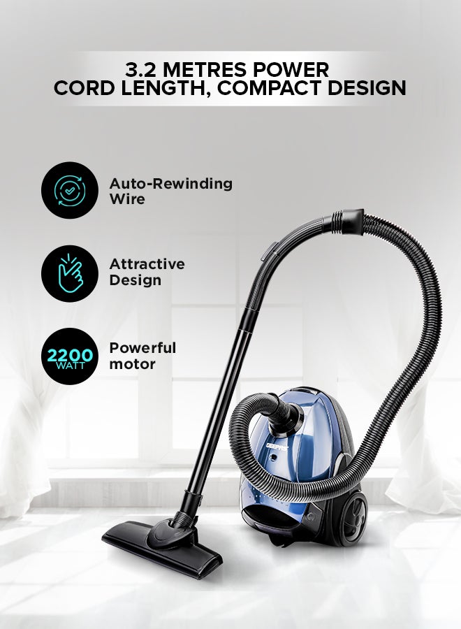 GEEPAS Vacuum Cleaner With 1.5 L Dust Bag Capacity and Dust Full Indicator| Powerful Suction and Low Noise| Includes Flexible Hose, Plastic Insert Tube and Plastic Floor Brush| Pedal Switch and Auto Rewinding 1.5 L 2200 W GVC2594 Blue, Black - Image 5