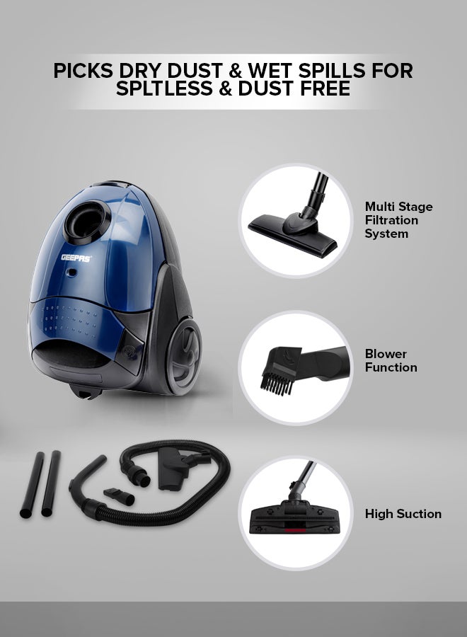 GEEPAS Vacuum Cleaner With 1.5 L Dust Bag Capacity and Dust Full Indicator| Powerful Suction and Low Noise| Includes Flexible Hose, Plastic Insert Tube and Plastic Floor Brush| Pedal Switch and Auto Rewinding 1.5 L 2200 W GVC2594 Blue, Black - Image 3