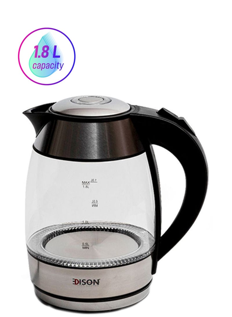 اديسون غلاية مياه مصنوعة من الستانلس ستيل مزودة بإطار بقوة 2200 وات 1.8 L 2200 W HHB1751 أسود/ فضي 