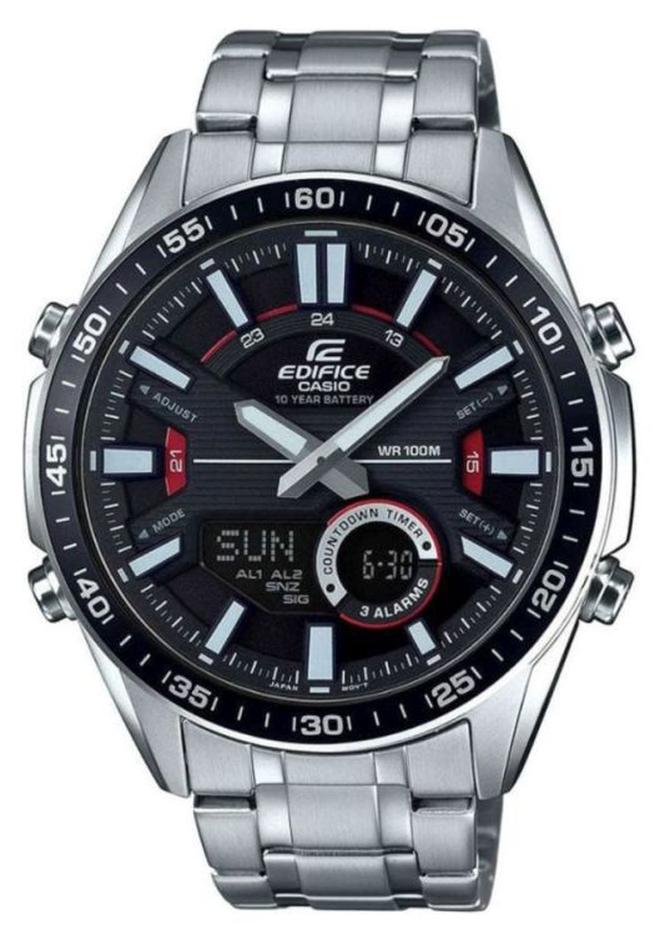 كاسيو ساعة يد إديفيس بعقارب ورقمية طراز EFV-C100D-1AVDF - 52 مم - فضي للرجال - Image 1