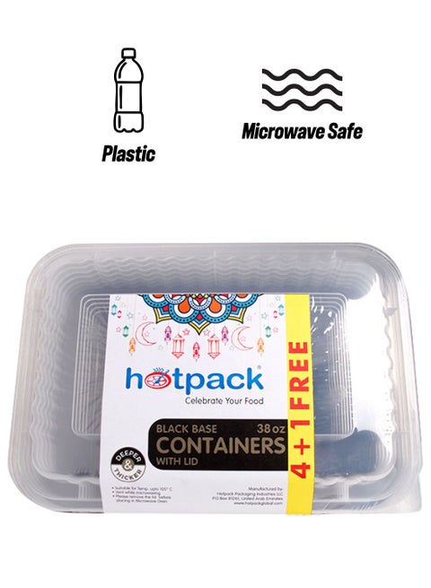 4+1 Free Base Microwavable Container With Lid Black/Clear
