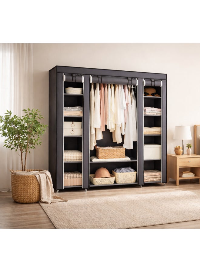 منظم خزانة ملابس قماش أسود 130x175x45 سم أسود 130x175x45سم