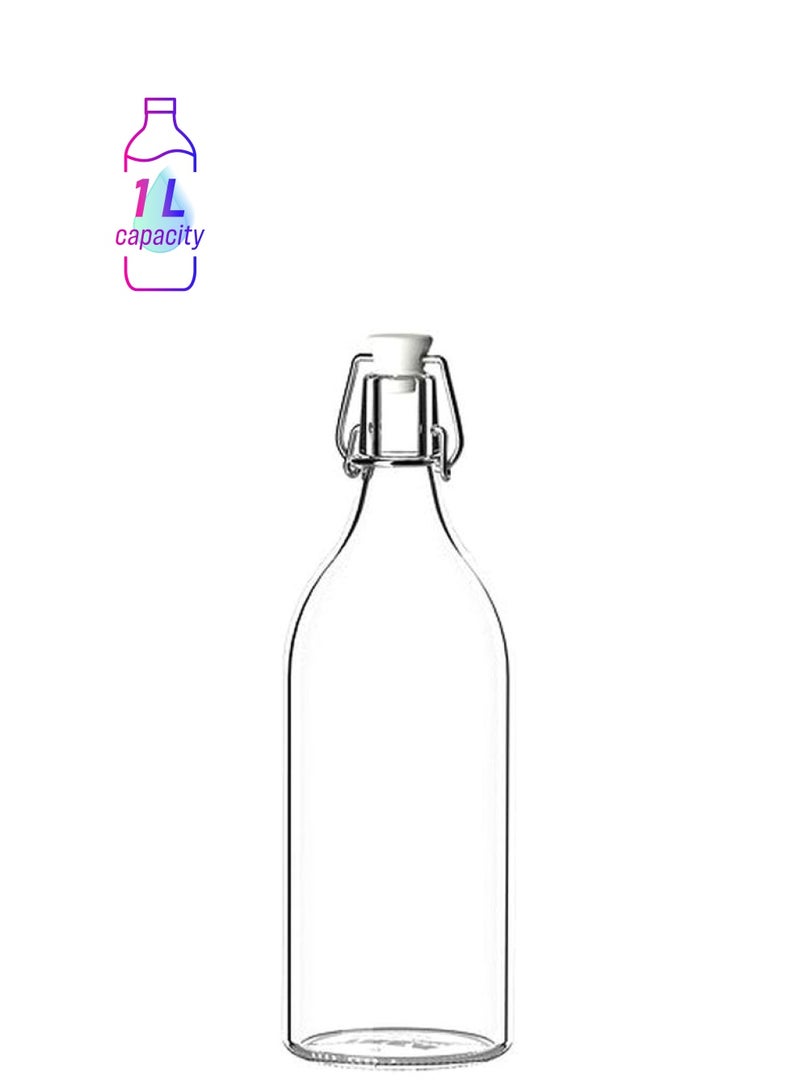 زجاجة مصنوعة من الزجاج مزودة بسدادة شفاف 1لترات - Image 1