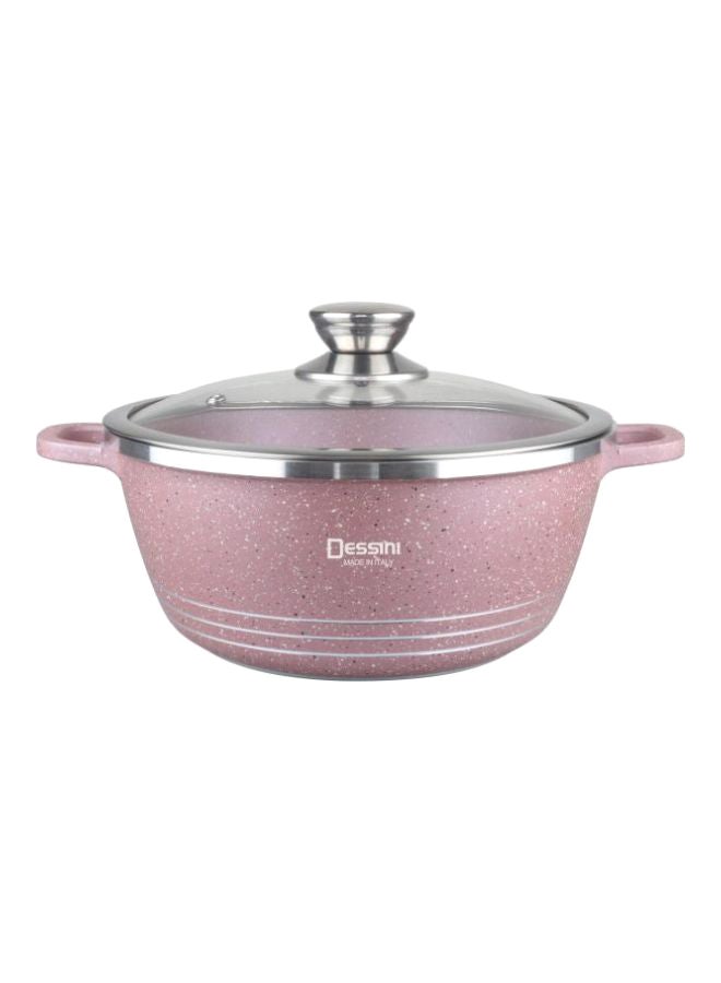 DESSINI Granite Non Stick Casserole Pot With Lid Pink 32cm