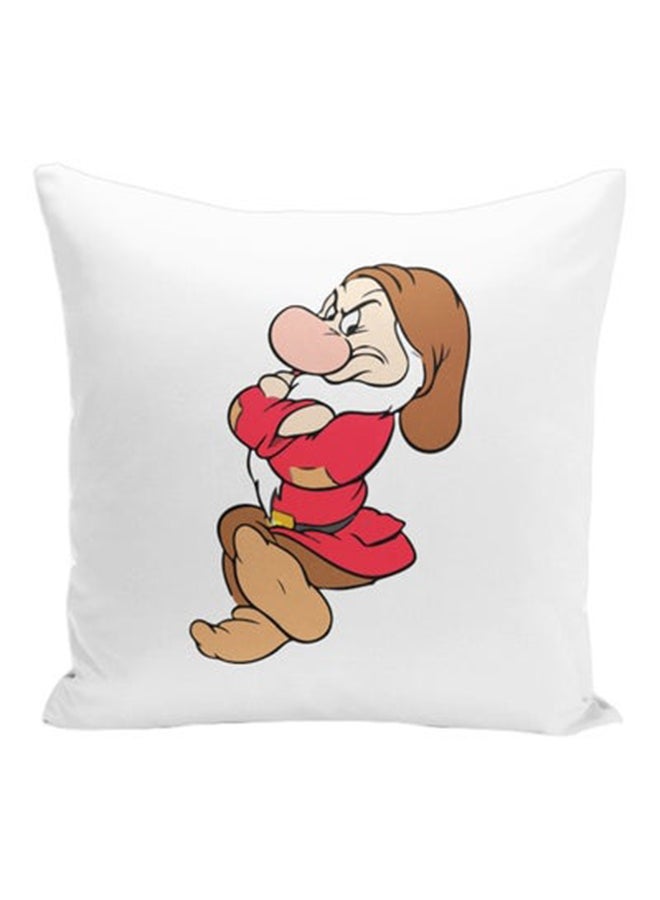 Dwarf Cartoon Printed Decorative Pillow White/Brown/Red 16x16inch