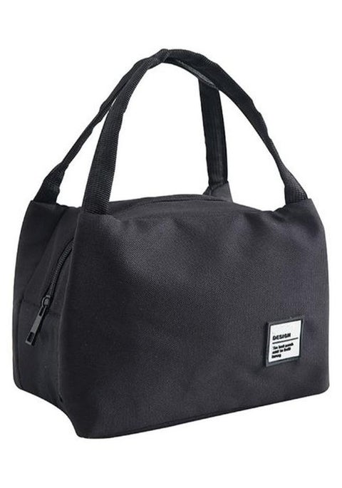 حقيبة وجبات غداء قماشية بتصميم معزول أسود 23 x18 x 15سم