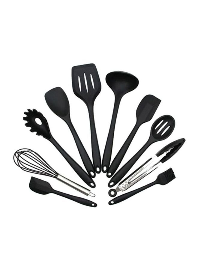 شاربدو طقم أواني طهي مكون من 10 قطع أسود 1x Tong (27.1x3.6), 1x Whisk (25.8x6.1), 1x Oil Brush (21.1x3.6), 1x Spoon (20.8x4.1), 1x Laddle (29.2x9.1), 1x Spatula (30.3x7.1), 1x Sphagetti Spoon (28.6x5.6), 1x Spoon (27.1x6.1), 1x Small Spatula (28.6x6.1), 1x Spreading Tool (27.1x5.3)سم - Image 1