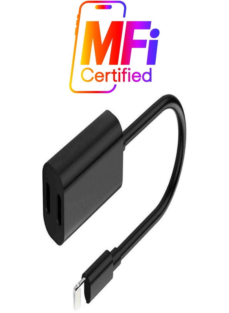 Generic - Double Ning Headphone Charging Adapter For iPhone 7/7 Plus Black - Image 1