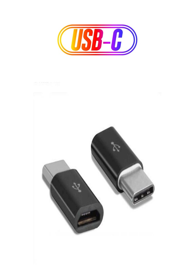 ماركة غير محددة محول من ميكرو USB إلى USB من النوع C مكون من قطعتين أسود/ فضي/ خشبي  - Image 1