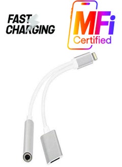 2-In-1 Lightning To Aux Charging Cable White/Silver