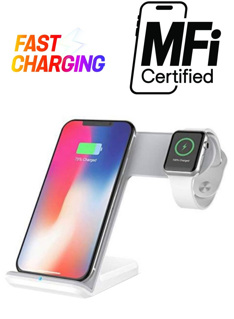 2-in-1 Wireless Fast Charger Stand Watch Charging Dock Station White  - Image 1
