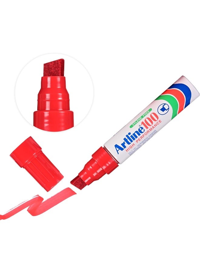 ARTLINE® Jumbo Permanent Marker EK-100, Red, Box of 6, Xylene Free, Waterproof, Chisel Tip, Line Size 7.5-12mm Red - Image 4